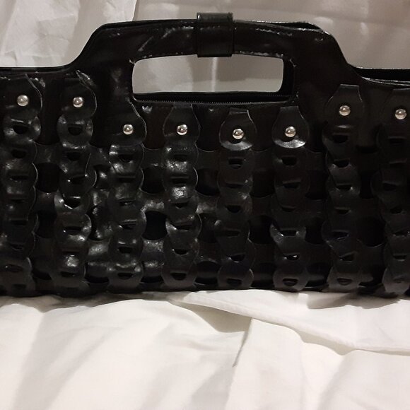 Espe Weaved Oversized Clutch Vegan Leather with Handle Doctor Bag Style Black - Picture 1 of 9